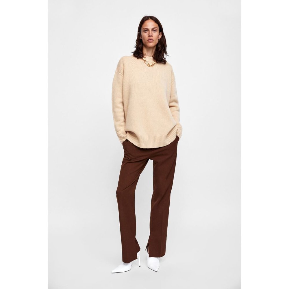 ZARA DARK BROWN TOBACCO SIDE VENT TROUSERS
